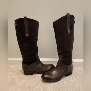 Sam Edelman Tall Brown Leather & Suede Riding Boots Button Accent Size 9